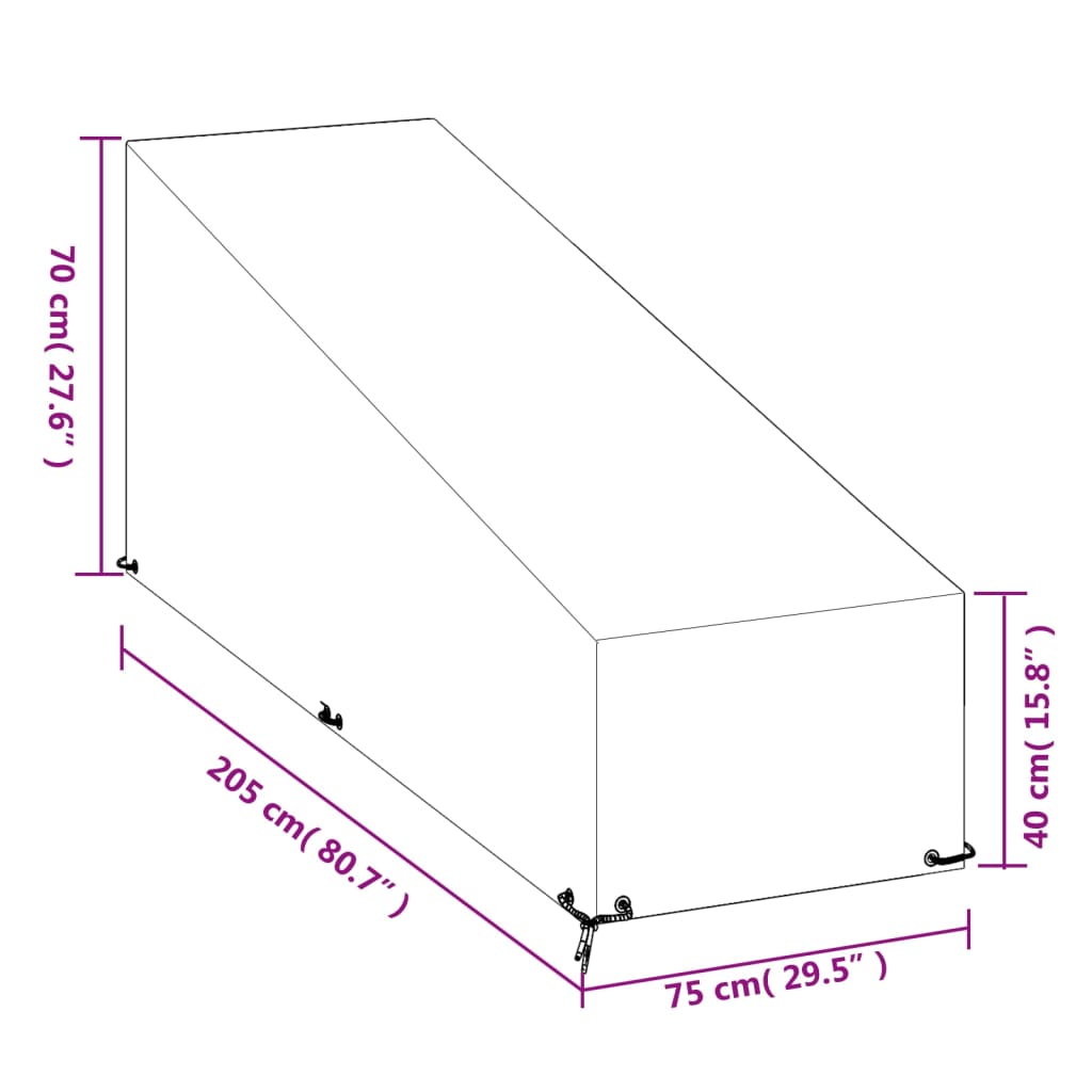 Ligbedhoezen 2 st met 12 oogjes 205x75x40/70 cm polyetheen