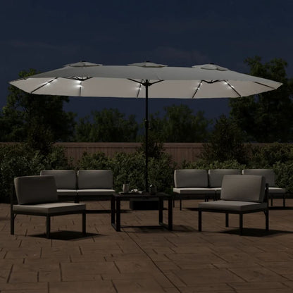 Parasol dubbel dak met LED 449x245 cm zandwit