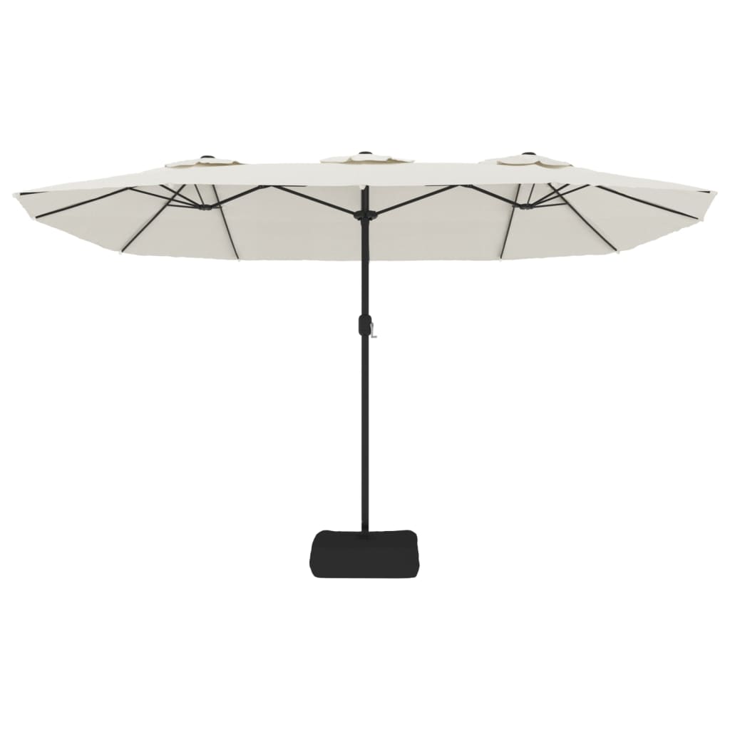 Parasol dubbel dak met LED 449x245 cm zandwit