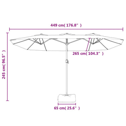 Parasol dubbel dak met LED 449x245 cm zandwit
