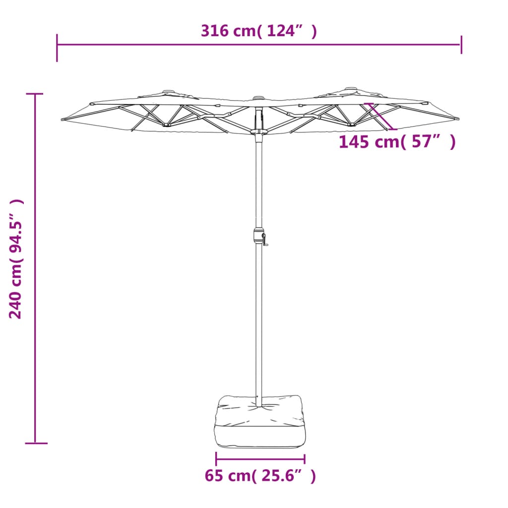 Parasol dubbel dak 316x240 cm taupe