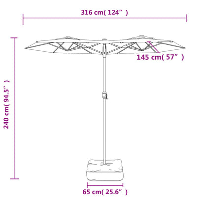 Parasol dubbel dak met LED's 316x240 cm antracietkleurig