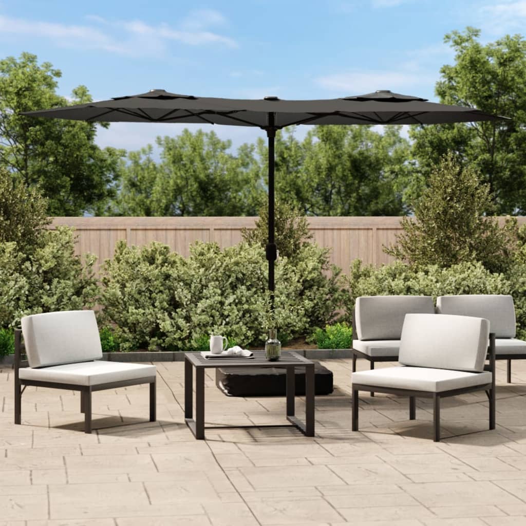 Parasol dubbel dak met LED's 316x240 cm antracietkleurig