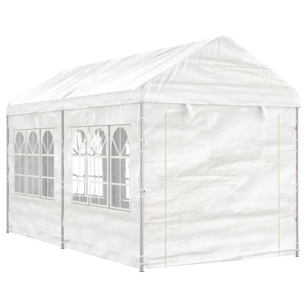Prieel met dak 4,46x2,28x2,69 m polyetheen wit