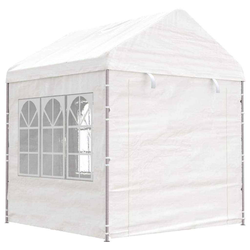 Prieel met dak 4,46x2,28x2,69 m polyetheen wit