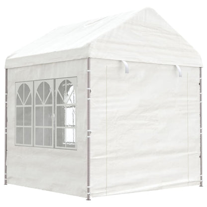 Prieel met dak 4,46x2,28x2,69 m polyetheen wit