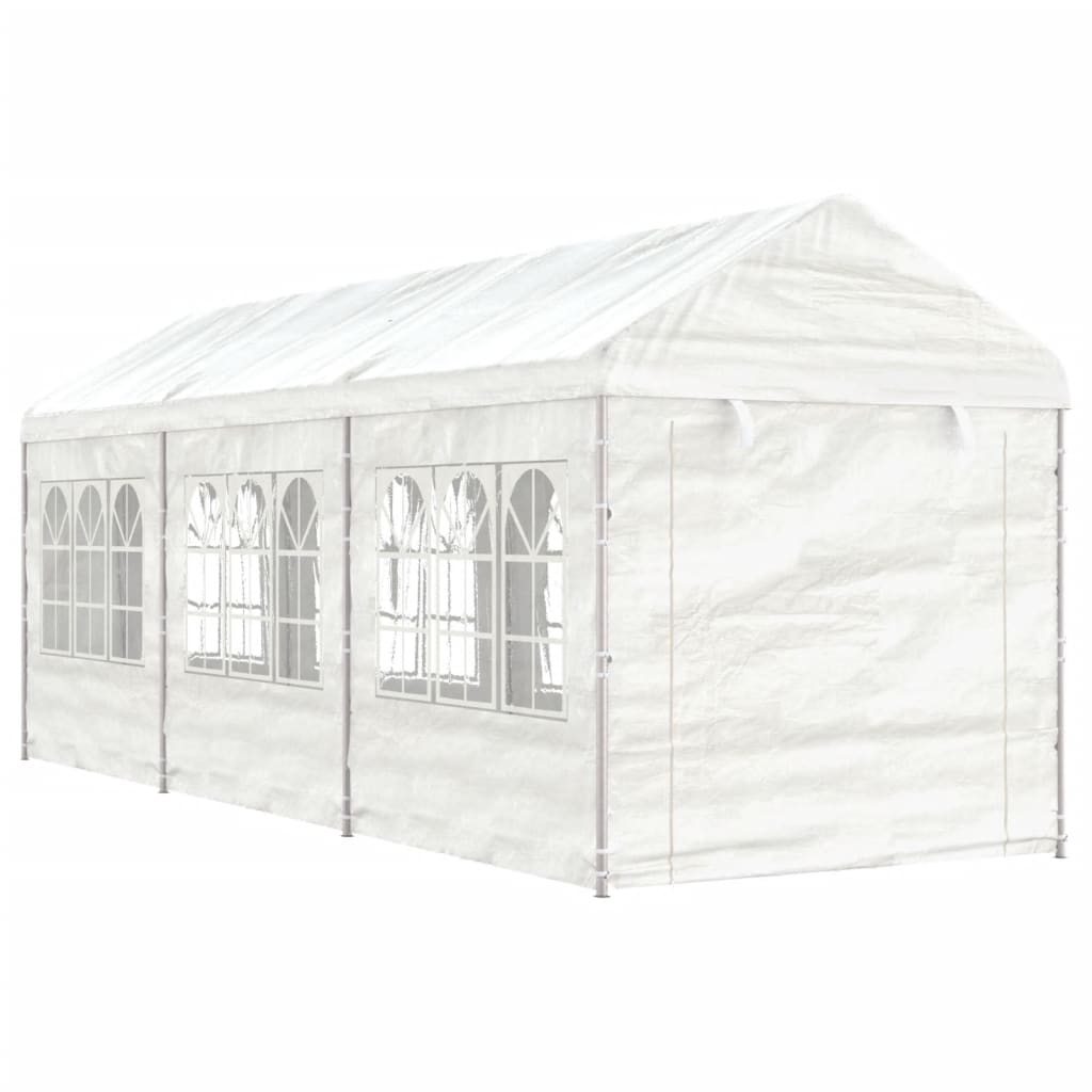 Prieel met dak 6,69x2,28x2,69 m polyetheen wit