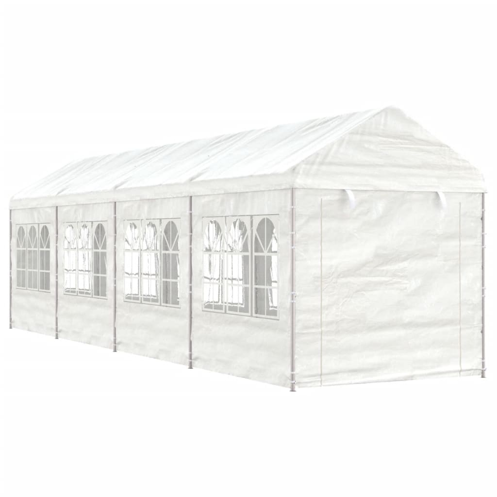 Prieel met dak 8,92x2,28x2,69 m polyetheen wit
