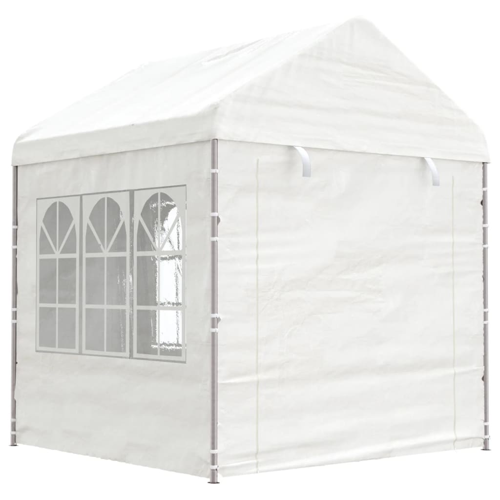 Prieel met dak 8,92x2,28x2,69 m polyetheen wit