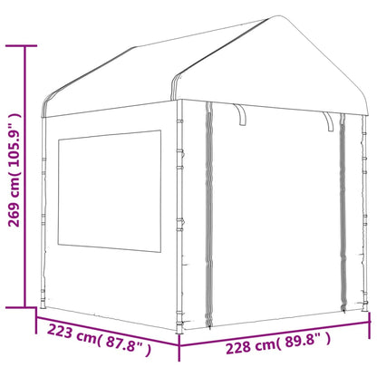 Prieel met dak 11,15x2,28x2,69 m polyetheen wit