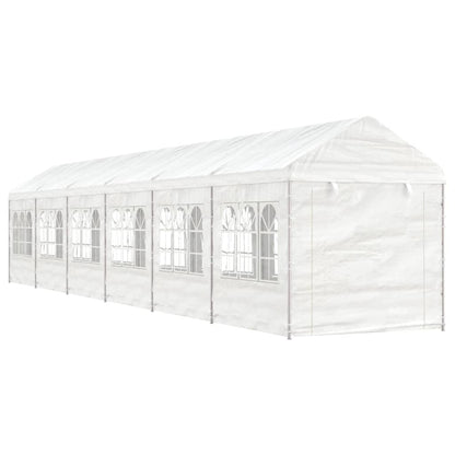 Prieel met dak 13,38x2,28x2,69 m polyetheen wit