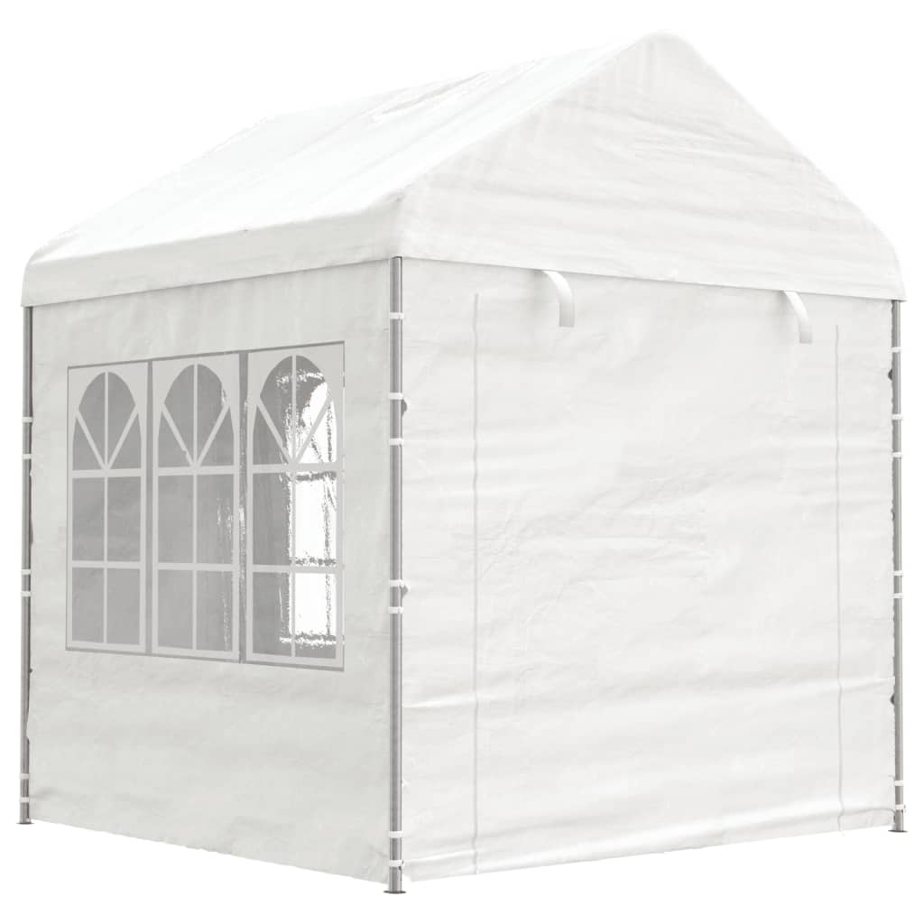 Prieel met dak 13,38x2,28x2,69 m polyetheen wit