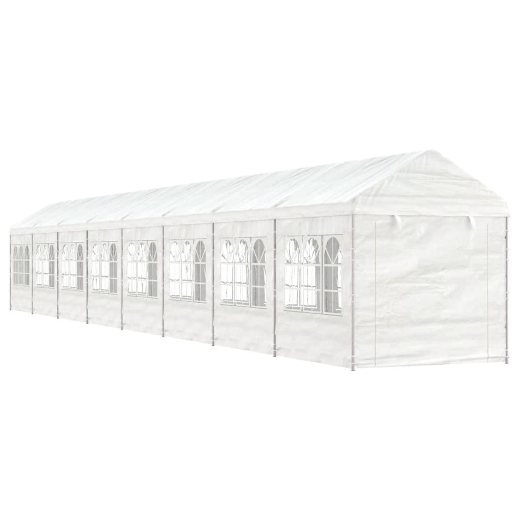 Prieel met dak 17,84x2,28x2,69 m polyetheen wit
