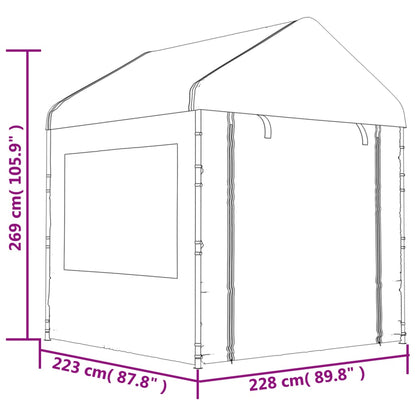 Prieel met dak 17,84x2,28x2,69 m polyetheen wit