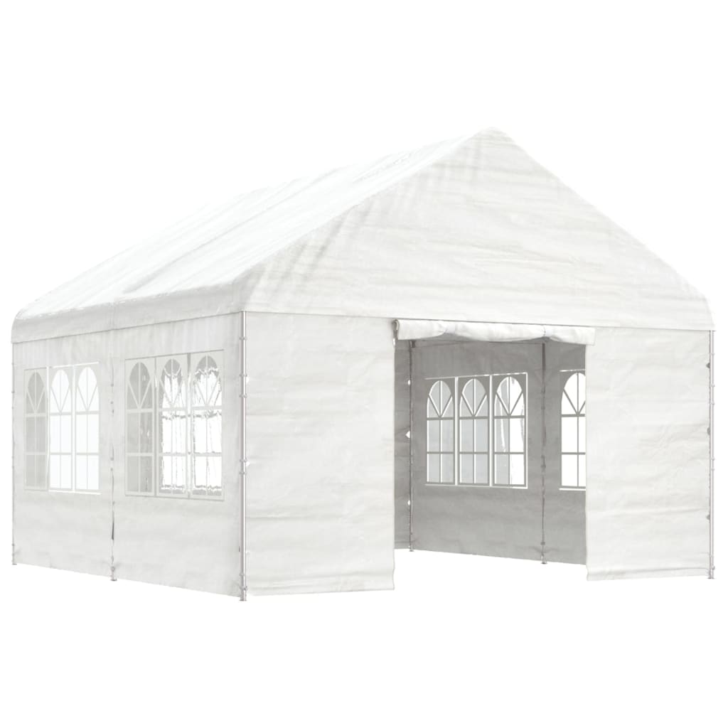 Prieel met dak 4,46x4,08x3,22 m polyetheen wit