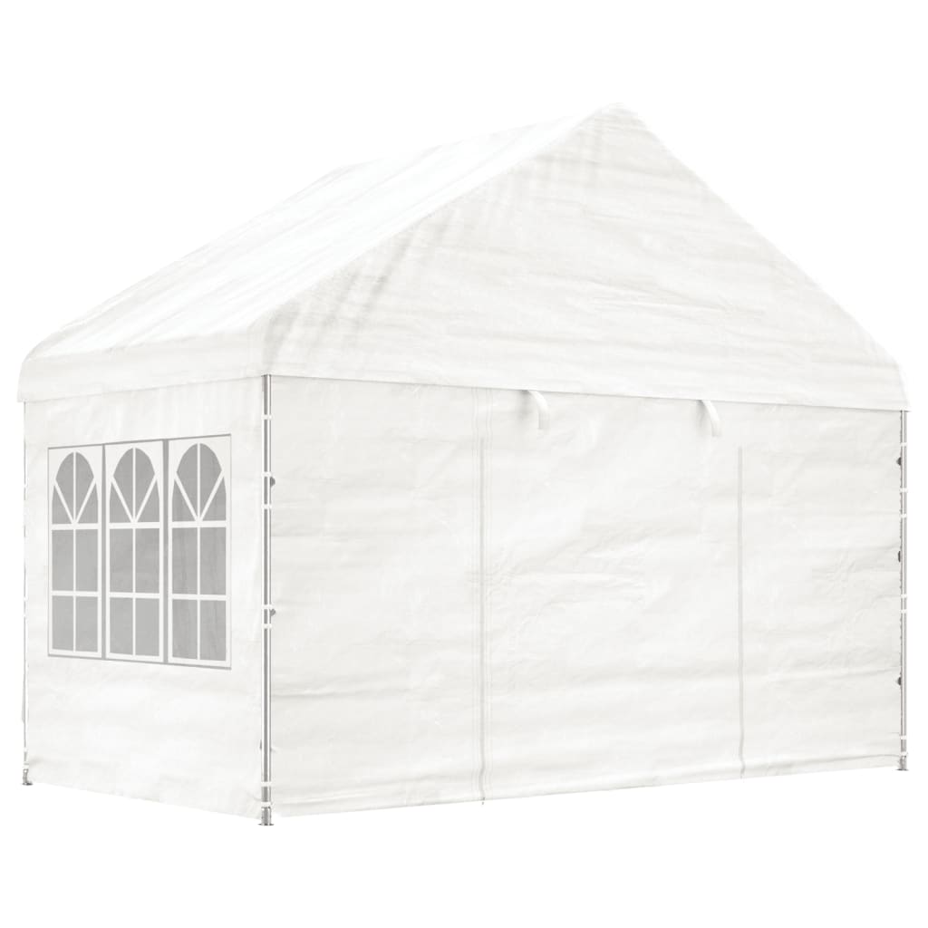 Prieel met dak 4,46x4,08x3,22 m polyetheen wit