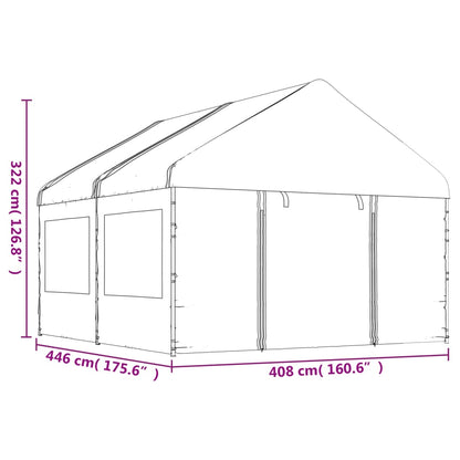 Prieel met dak 4,46x4,08x3,22 m polyetheen wit