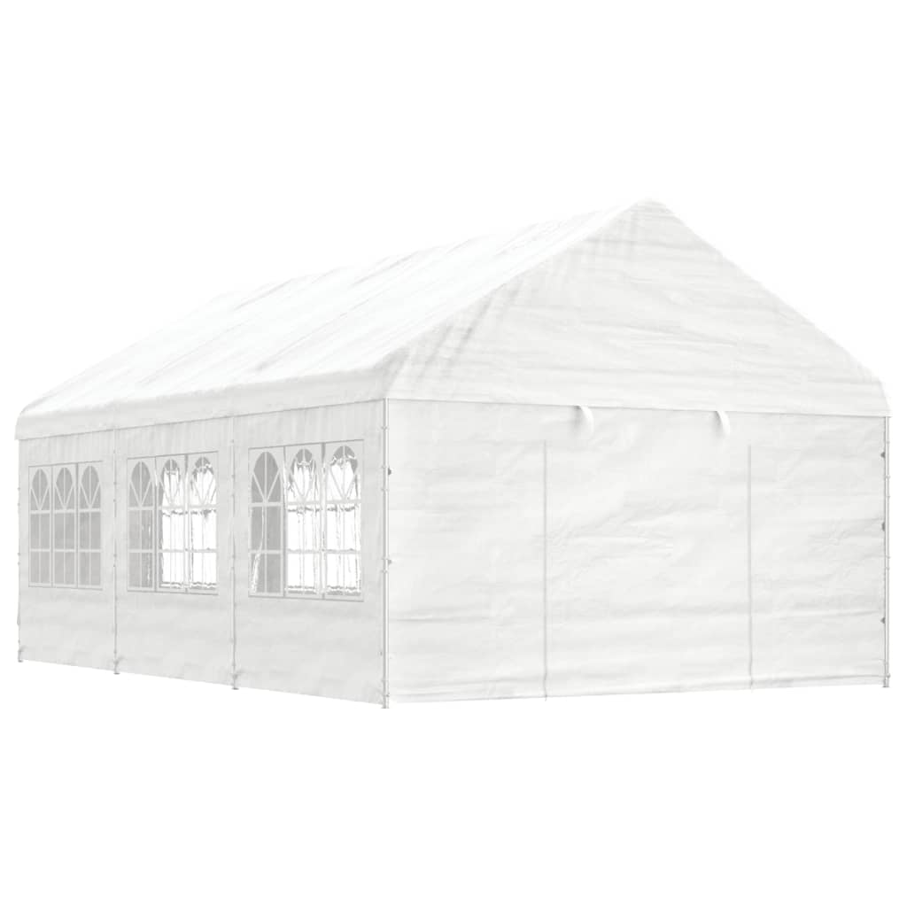 Prieel met dak 6,69x4,08x3,22 m polyetheen wit