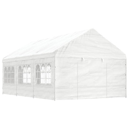 Prieel met dak 6,69x4,08x3,22 m polyetheen wit