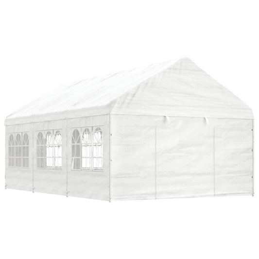 Prieel met dak 6,69x4,08x3,22 m polyetheen wit