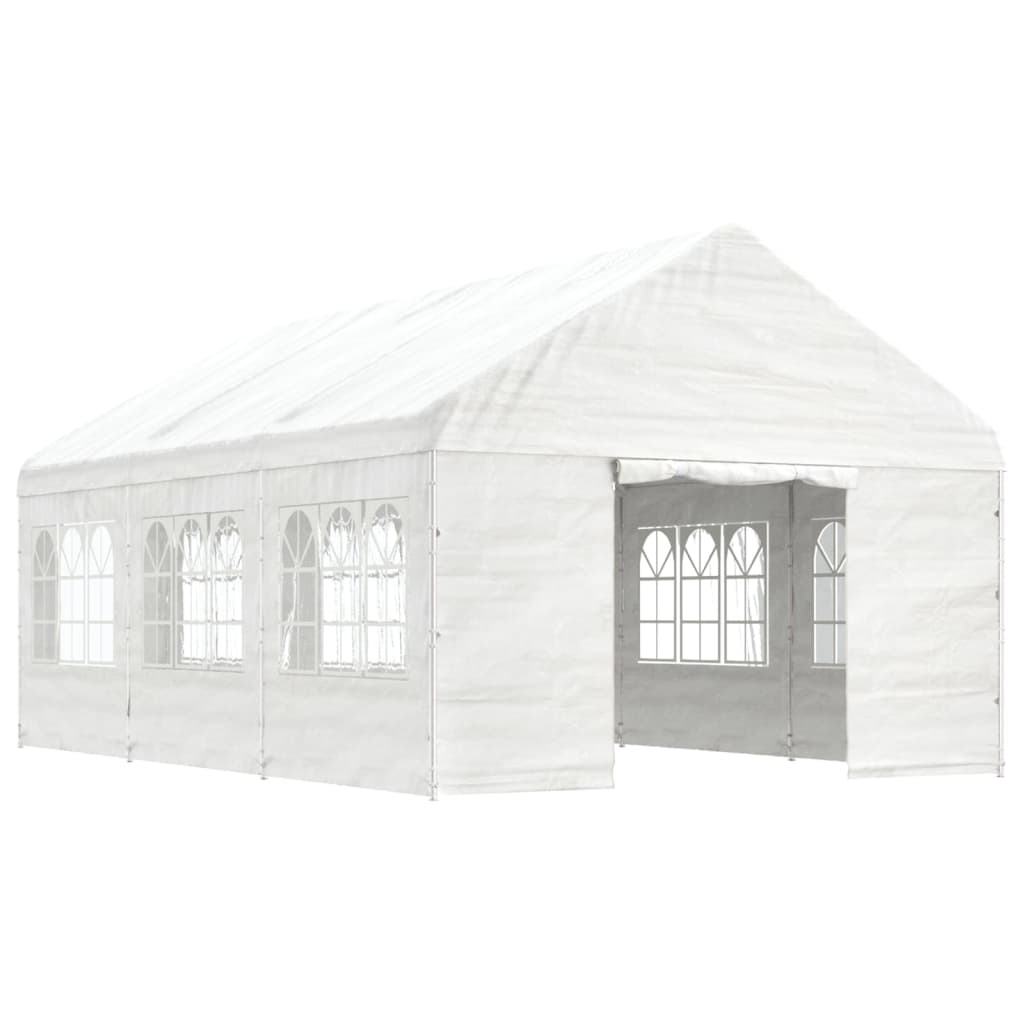 Prieel met dak 6,69x4,08x3,22 m polyetheen wit