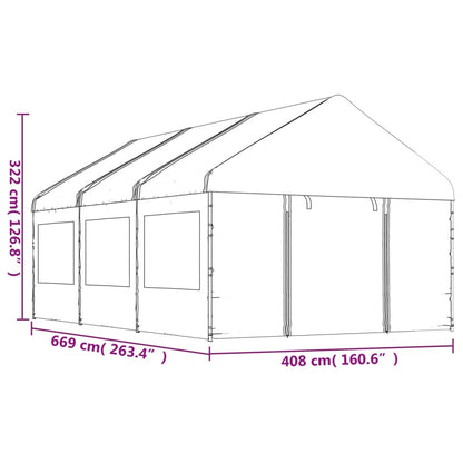 Prieel met dak 6,69x4,08x3,22 m polyetheen wit