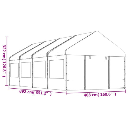 Prieel met dak 8,92x4,08x3,22 m polyetheen wit