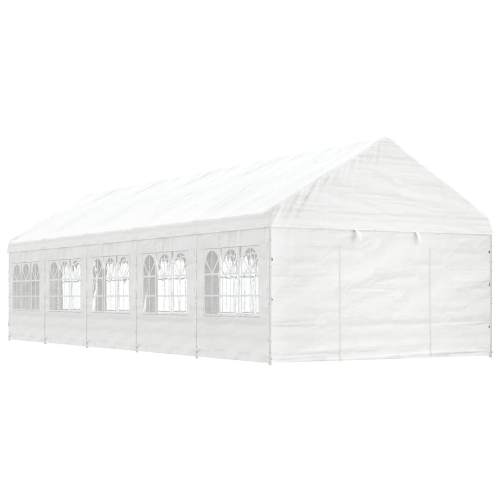 Prieel met dak 11,15x4,08x3,22 m polyetheen wit