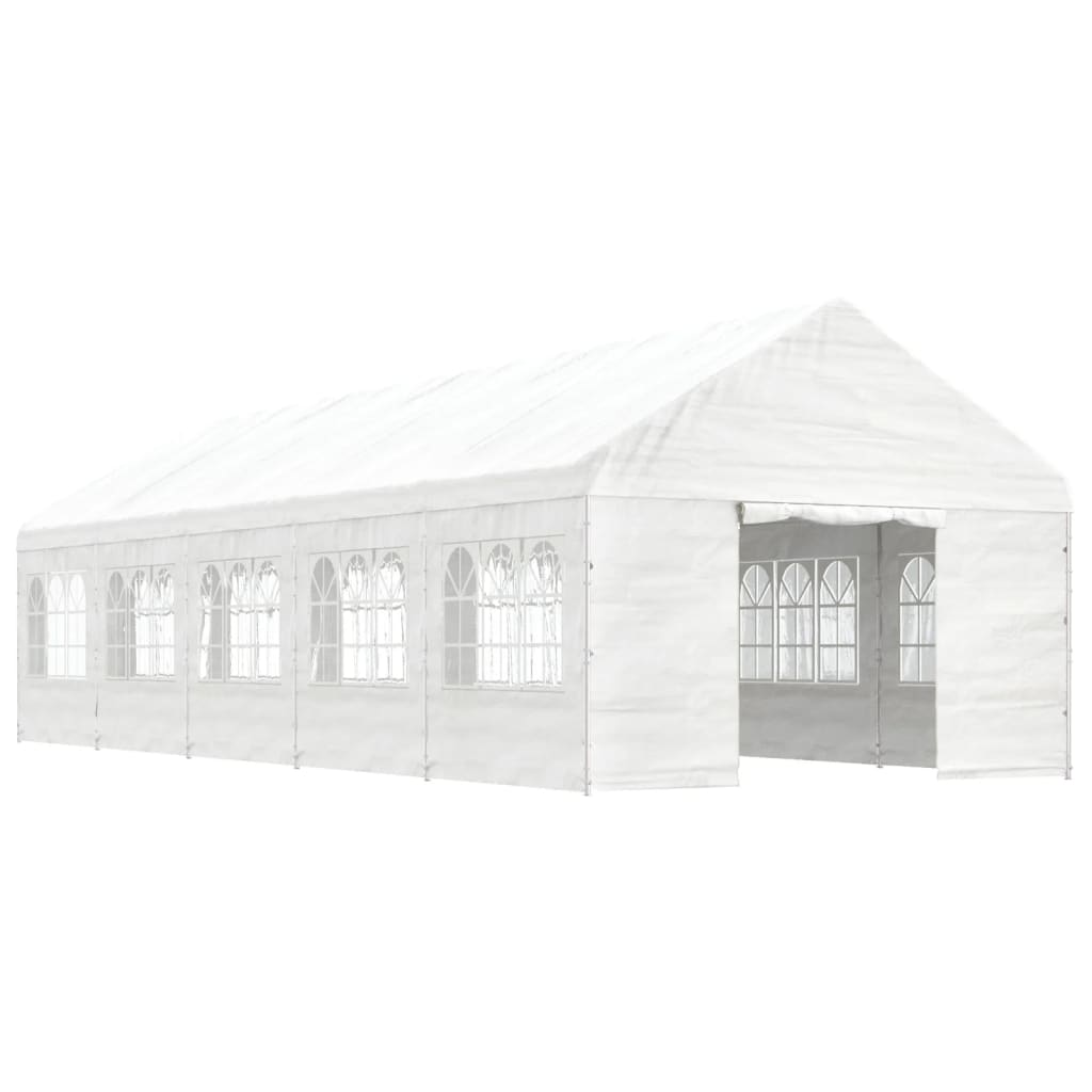 Prieel met dak 11,15x4,08x3,22 m polyetheen wit