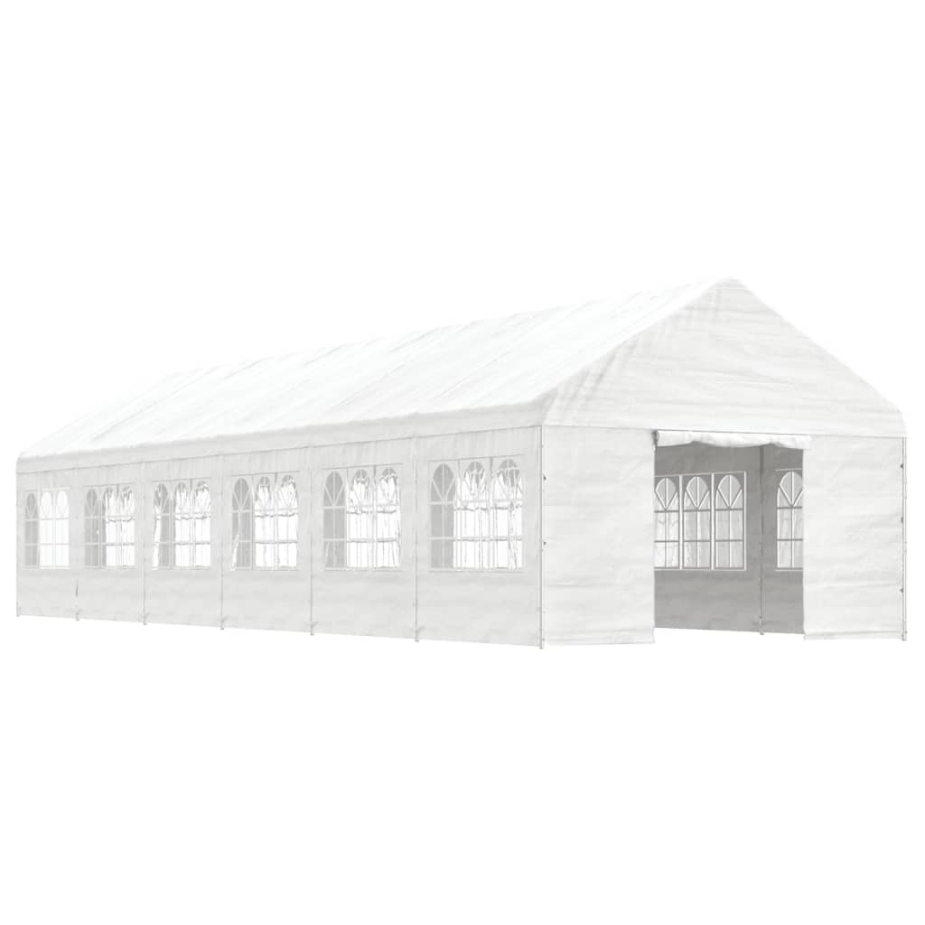 Prieel met dak 13,38x4,08x3,22 m polyetheen wit