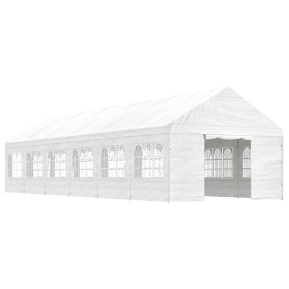 Prieel met dak 13,38x4,08x3,22 m polyetheen wit