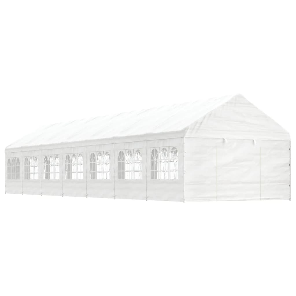 Prieel met dak 15,61x4,08x3,22 m polyetheen wit