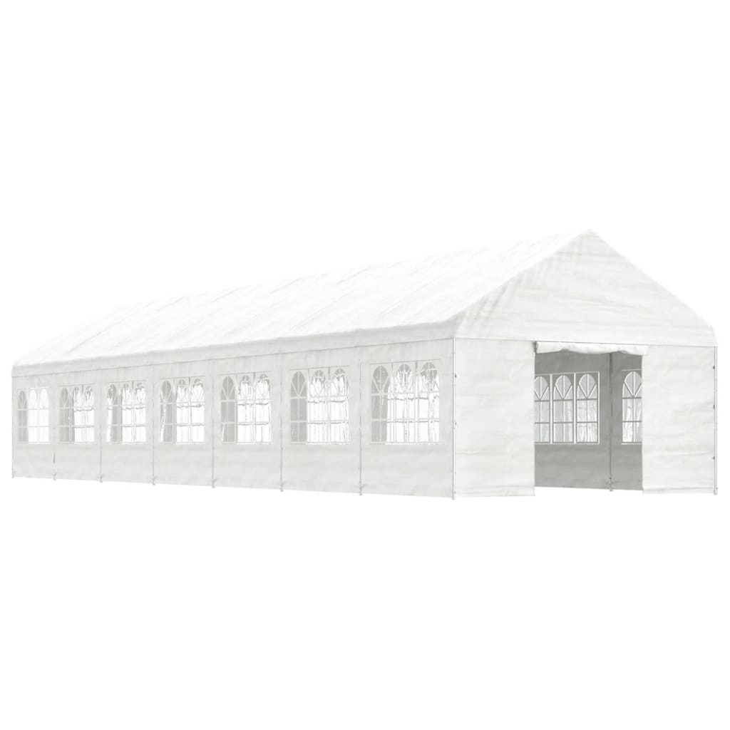 Prieel met dak 15,61x4,08x3,22 m polyetheen wit