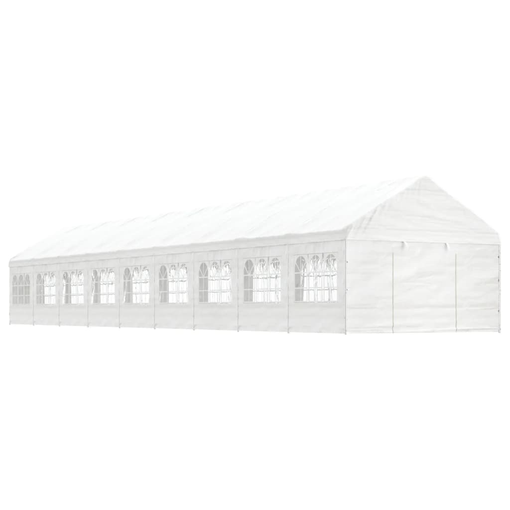 Prieel met dak 20,07x4,08x3,22 m polyetheen wit