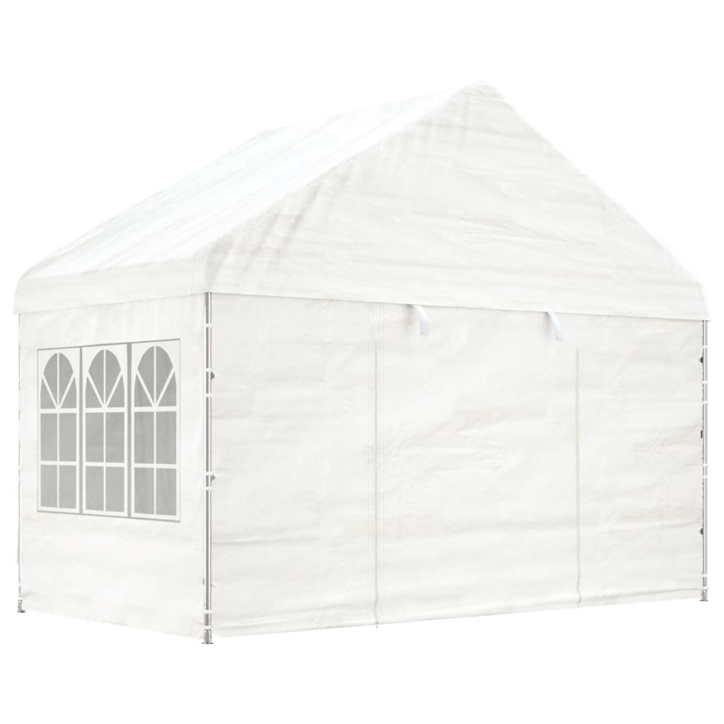 Prieel met dak 20,07x4,08x3,22 m polyetheen wit