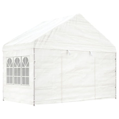 Prieel met dak 20,07x4,08x3,22 m polyetheen wit