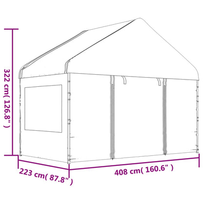 Prieel met dak 20,07x4,08x3,22 m polyetheen wit