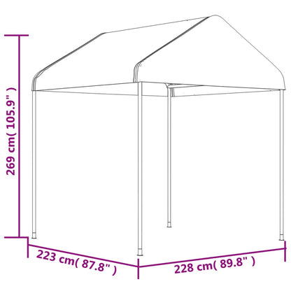 Prieel met dak 6,69x2,28x2,69 m polyetheen wit
