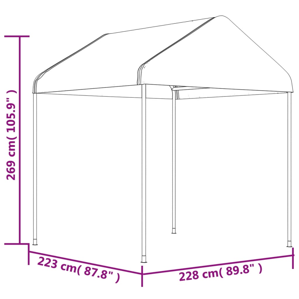Prieel met dak 11,15x2,28x2,69 m polyetheen wit