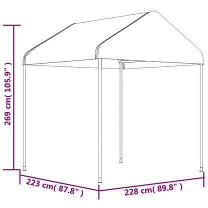 Prieel met dak 15,61x2,28x2,69 m polyetheen wit