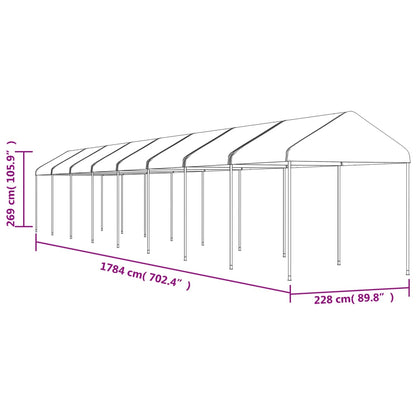 Prieel met dak 17,84x2,28x2,69 m polyetheen wit