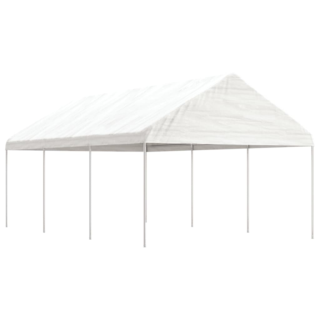 Prieel met dak 6,69x4,08x3,22 m polyetheen wit