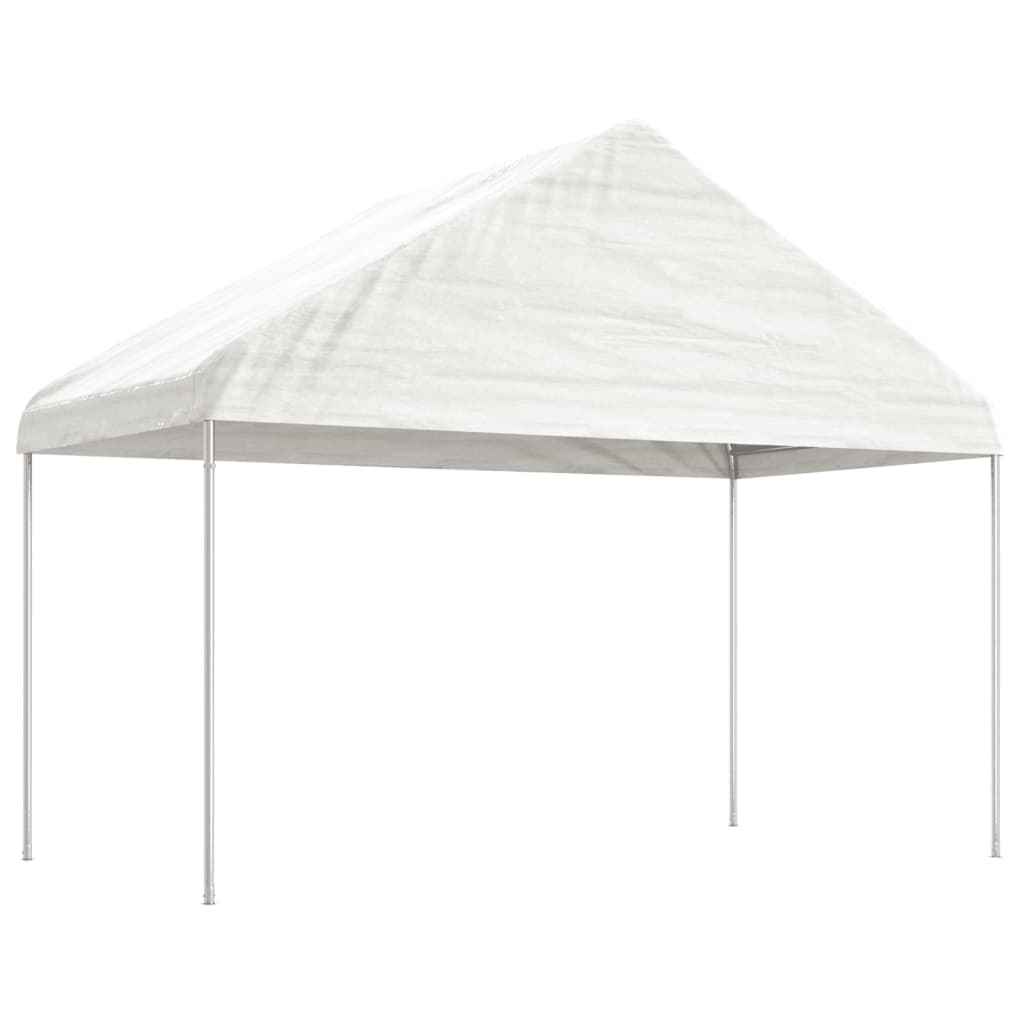 Prieel met dak 6,69x4,08x3,22 m polyetheen wit