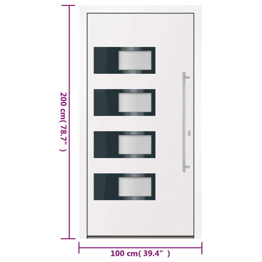 Voordeur 100x200 cm aluminium en PVC wit