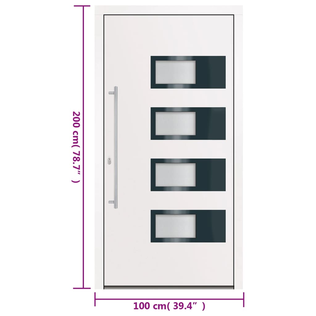 Voordeur 100x200 cm aluminium en PVC wit