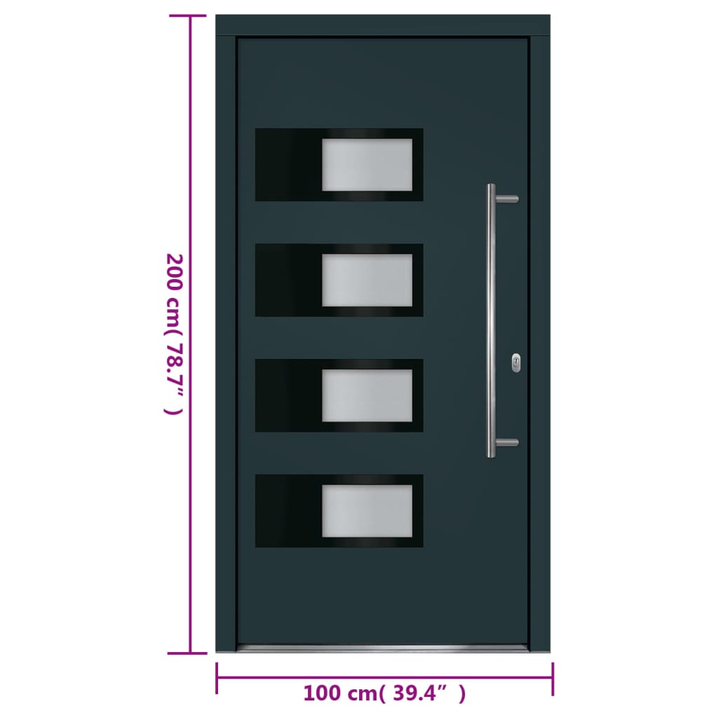 Voordeur 100x200 cm aluminium en PVC antracietkleurig