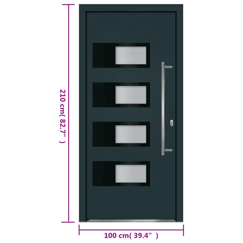 Voordeur 100x210 cm aluminium en PVC antracietkleurig