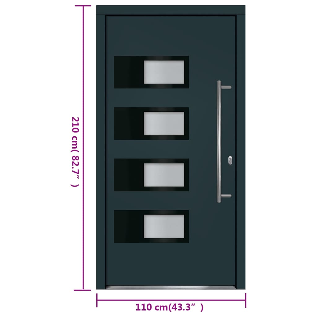 Voordeur 110x210 cm aluminium en PVC antracietkleurig