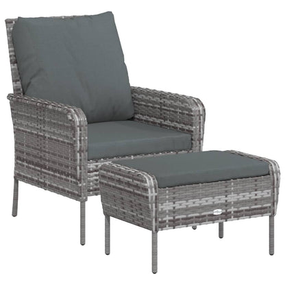 Tuinstoel met voetenbank poly rattan grijs