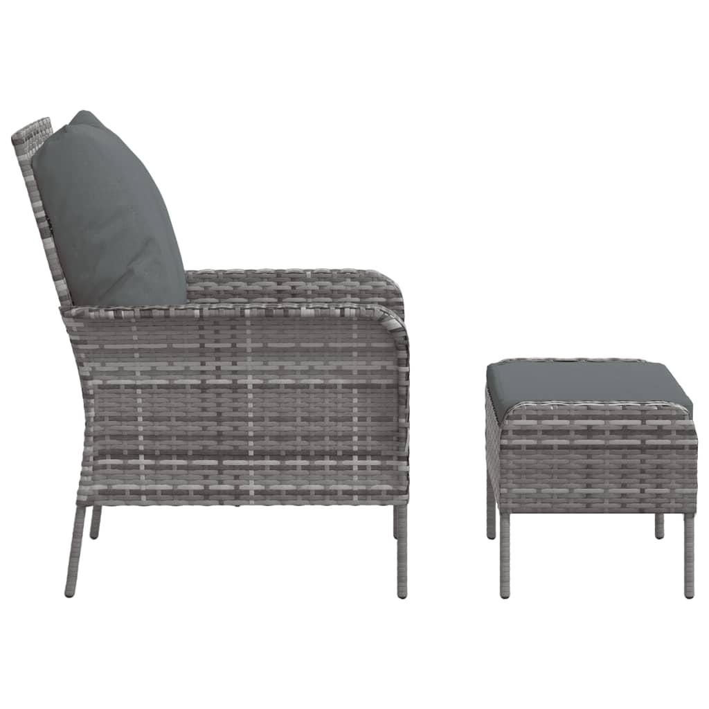 Tuinstoel met voetenbank poly rattan grijs